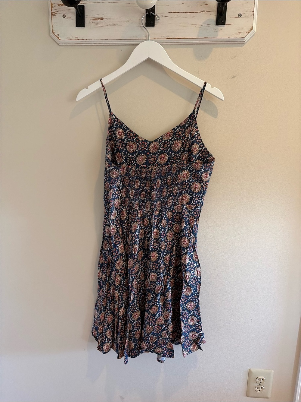 GAP Navy Floral Midi Dress with Pink and Cream Blooms